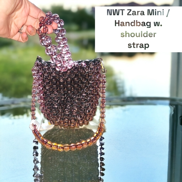 NWT Zara handbag, chunky bead shoulder bag minibag, beautifully light reflective - Picture 3 of 17